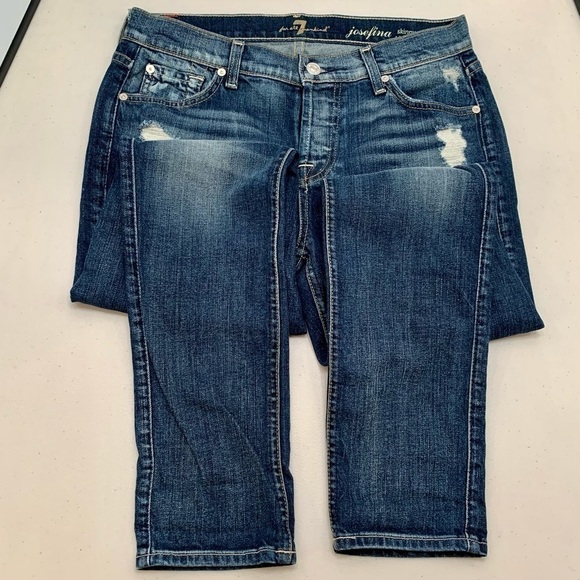 7 For All Mankind Jeans Size 26 Josefina Skinny Boyfriend Distressed Women - Picture 6 of 12